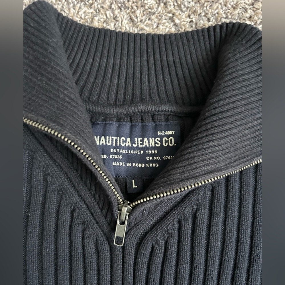 Nautica Men’s Navy Blue Wide Ribbed Y2K Quarter Zip Sweater size L - Picture 2 of 9